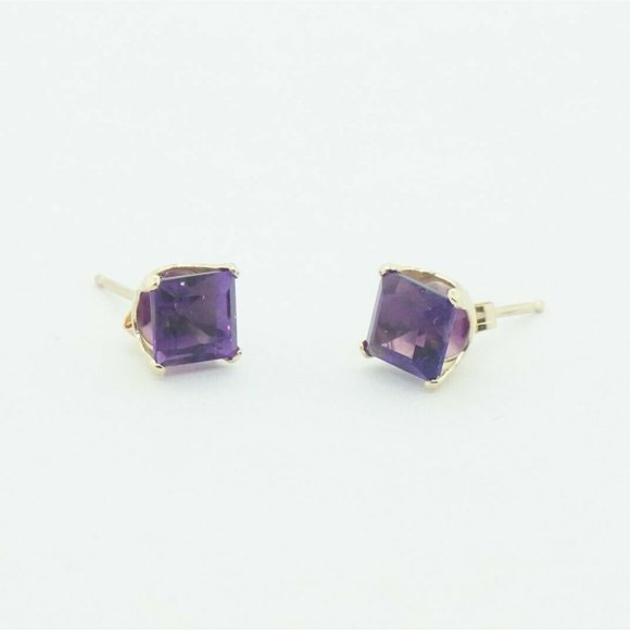 Jewelry - Womens Child 10K Yellow Gold Amethyst Stud Earring